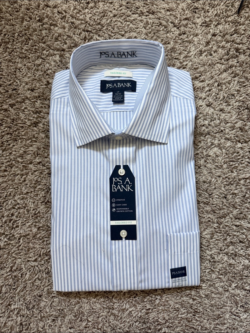 Jos. A. Bank Light Blue and White Striped Dress Shirt